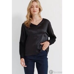 Melissa Nepton Cindy Satin V-Neck Pullover Black M Viscose Blouse
